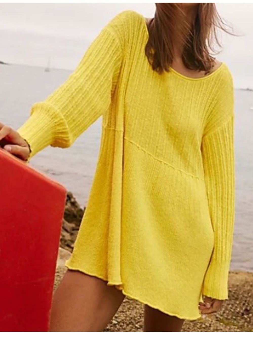 Free People Beach Sunny Yellow Ribbed Tunic